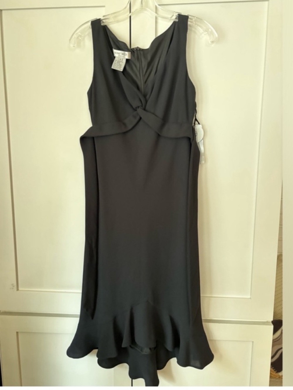 Nine West NEW Sleeveless Black Midi Dress Back Ties Ruffled Hem Womens 4 Dressy